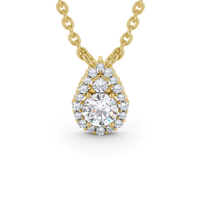 Halo Round Diamond Pendant 18K Yellow Gold - Denton PNT154_YG_UP