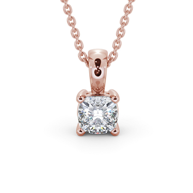 Cushion Solitaire Four Claw Stud Diamond Pendant 18K Rose Gold - Preece PNT158_RG_UP
