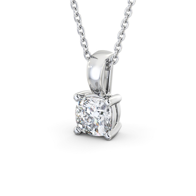 Cushion Solitaire Four Claw Stud Diamond Pendant 18K White Gold - Preece PNT158_WG_SIDE