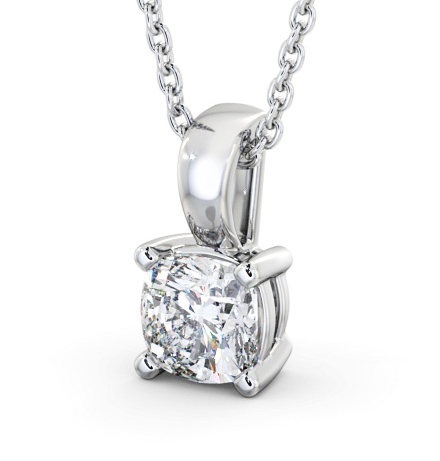 Cushion Solitaire Four Claw Stud Diamond Pendant 18K White Gold PNT158_WG_THUMB1