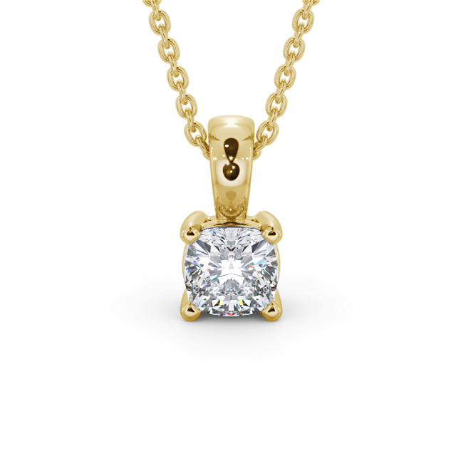 Cushion Solitaire Four Claw Stud Diamond Pendant 9K Yellow Gold - Preece PNT158_YG_UP