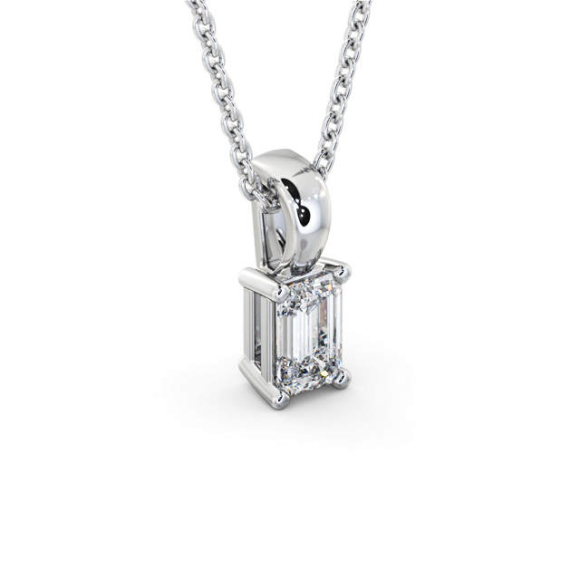 Emerald Solitaire Four Claw Stud Diamond Pendant 18K White Gold - Jorgie PNT159_WG_FLAT