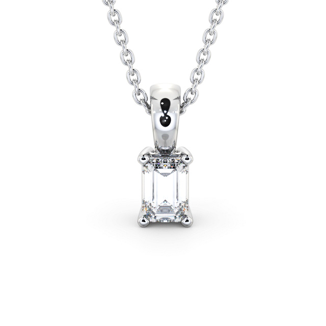 Emerald Solitaire Four Claw Stud Diamond Pendant 18K White Gold - Jorgie PNT159_WG_UP