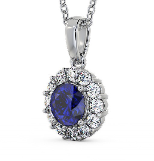 Halo Blue Sapphire and Diamond 1.89ct Pendant 18K White Gold PNT15GEM_WG_BS_THUMB1 