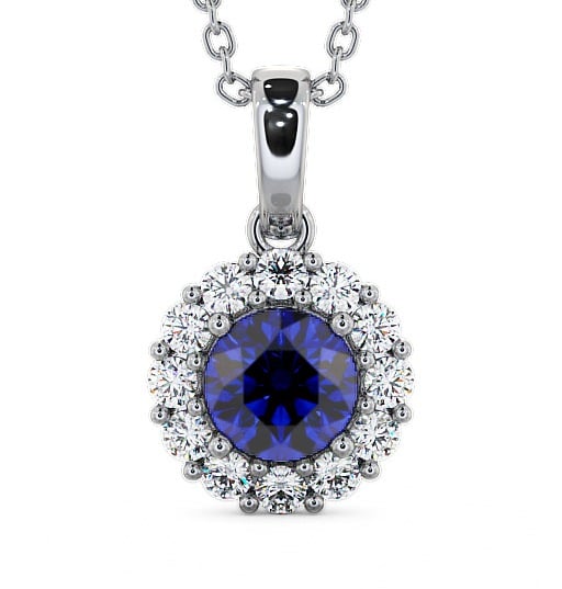 Halo Blue Sapphire and Diamond 1.89ct Pendant 9K White Gold PNT15GEM_WG_BS_THUMB2 