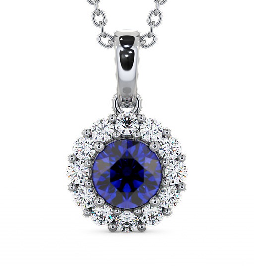 Halo Blue Sapphire and Diamond 1.89ct Pendant 18K White Gold PNT15GEM_WG_BS_THUMB2 