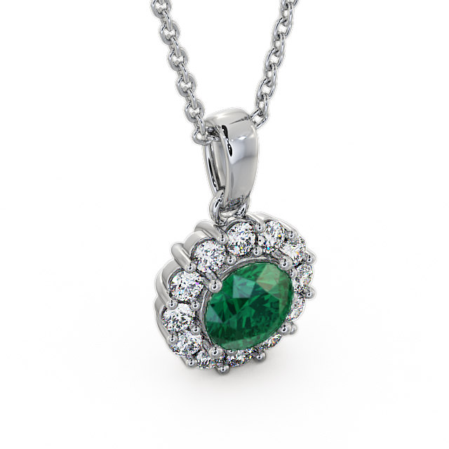Halo Emerald and Diamond 1.74ct Pendant 18K White Gold - Chester PNT15GEM_WG_EM_THUMB2