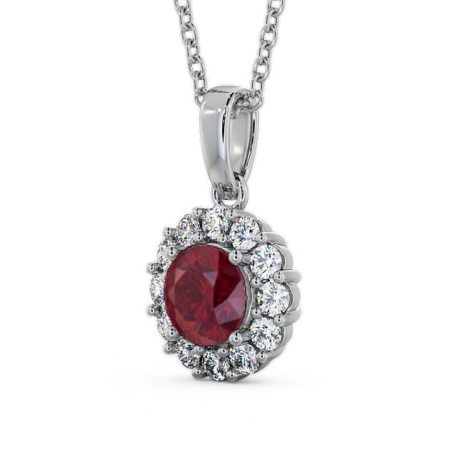 Halo Ruby and Diamond 1.89ct Pendant 18K White Gold - Chester