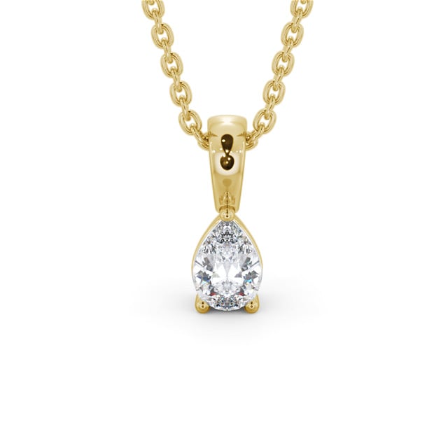 Pear Solitaire Four Claw Stud Diamond Pendant 18K Yellow Gold - Avington PNT161_YG_UP