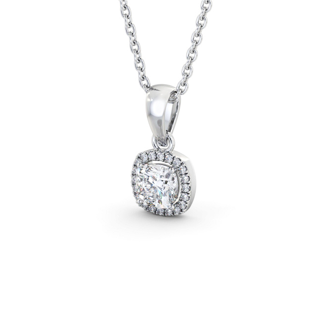 Halo Cushion Diamond Pendant 18K White Gold - Elenis PNT162_WG_SIDE