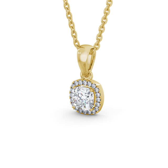 Halo Cushion Diamond Pendant 18K Yellow Gold - Elenis PNT162_YG_SIDE