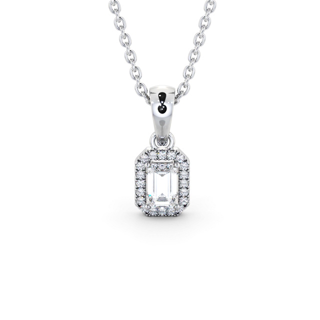 Halo Emerald Diamond Pendant 9K White Gold - Portillo PNT163_WG_UP