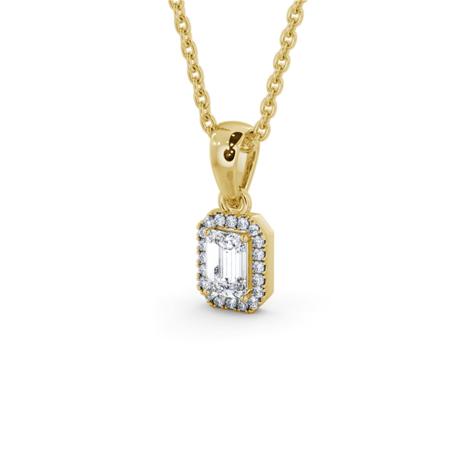Halo Emerald Diamond Pendant 9K Yellow Gold - Portillo PNT163_YG_SIDE