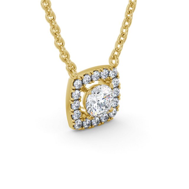 Halo Round Diamond Pendant 9K Yellow Gold - Kamran PNT168_YG_FLAT