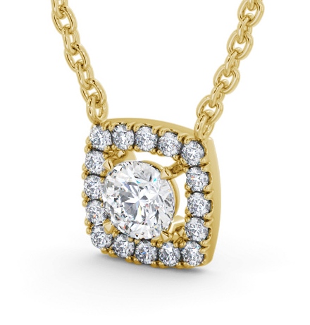 Round Diamond with a Cushion Shape Halo Pendant 9K Yellow Gold PNT168_YG_THUMB1