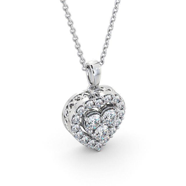 Halo Round Diamond Heart Pendant 18K White Gold - Tulla PNT16_WG_FLAT