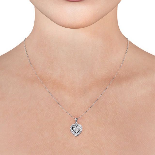 Halo Round Diamond Heart Pendant 18K White Gold - Tulla PNT16_WG_NECK