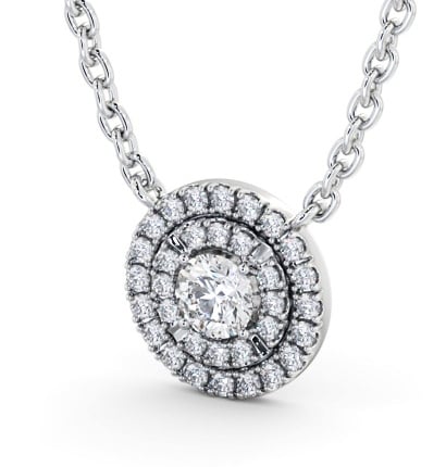 Double Halo Round Diamond Pendant 18K White Gold PNT172_WG_THUMB1