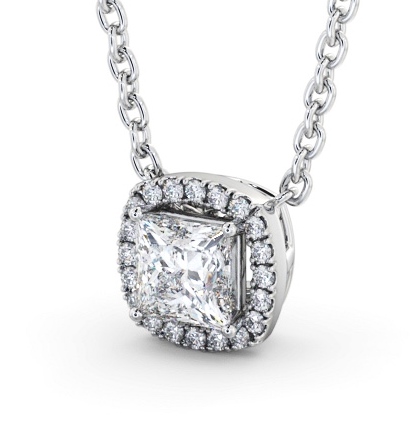 Princess Diamond with a Cushion Shape Halo Pendant 18K White Gold PNT174_WG_THUMB1 