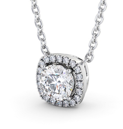 Round Diamond with a Cushion Shape Halo Pendant 18K White Gold PNT175_WG_THUMB1 