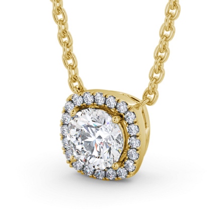 Round Diamond with a Cushion Shape Halo Pendant 9K Yellow Gold PNT175_YG_THUMB1 