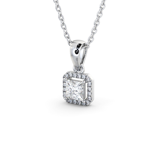 Halo Princess Diamond Pendant 9K White Gold - Roman PNT176_WG_SIDE