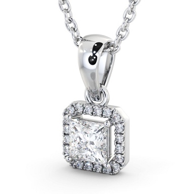 Halo Princess Diamond Pendant 18K White Gold - Roman PNT176_WG_THUMB1