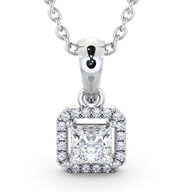  Halo Princess Diamond Pendant 18K White Gold - Roman PNT176_WG_THUMB2 