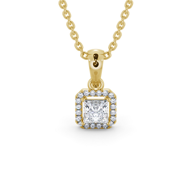 Halo Princess Diamond Pendant 9K Yellow Gold - Roman PNT176_YG_UP