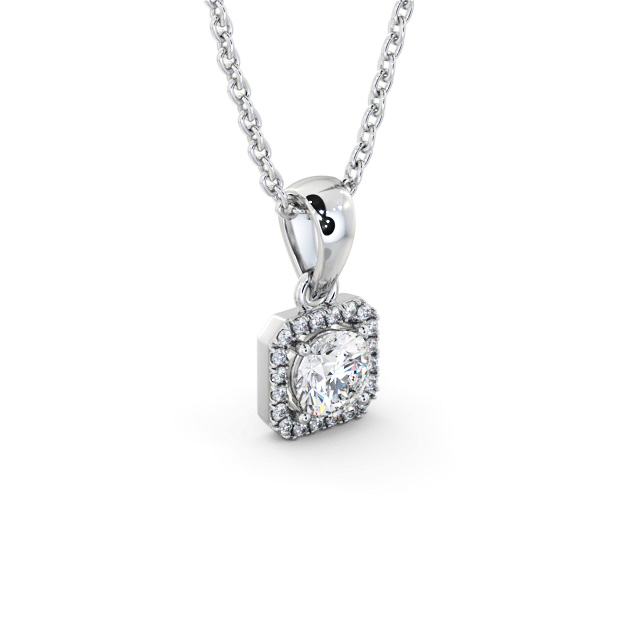 Halo Round Diamond Pendant 18K White Gold - Chanice PNT177_WG_FLAT