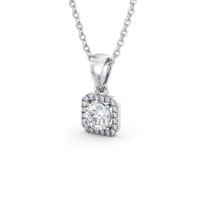 Halo Round Diamond Pendant 18K White Gold - Chanice PNT177_WG_SIDE