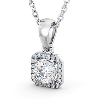 Round Diamond with a Princess Shape Halo Pendant 18K White Gold PNT177_WG_THUMB1