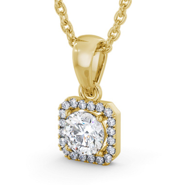 Round Diamond with a Princess Shape Halo Pendant 18K Yellow Gold PNT177_YG_THUMB1 