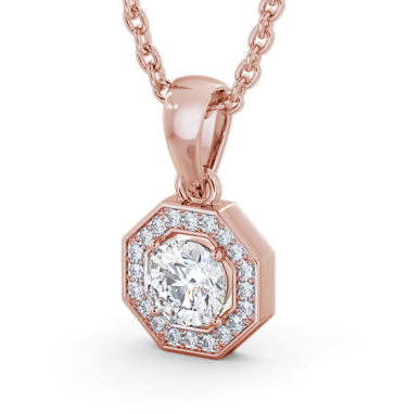 Round Diamond with an Octagon Shape Halo Pendant 18K Rose Gold PNT178_RG_THUMB1 