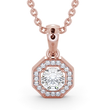 Round Diamond with an Octagon Shape Halo Pendant 18K Rose Gold PNT178_RG_THUMB2 