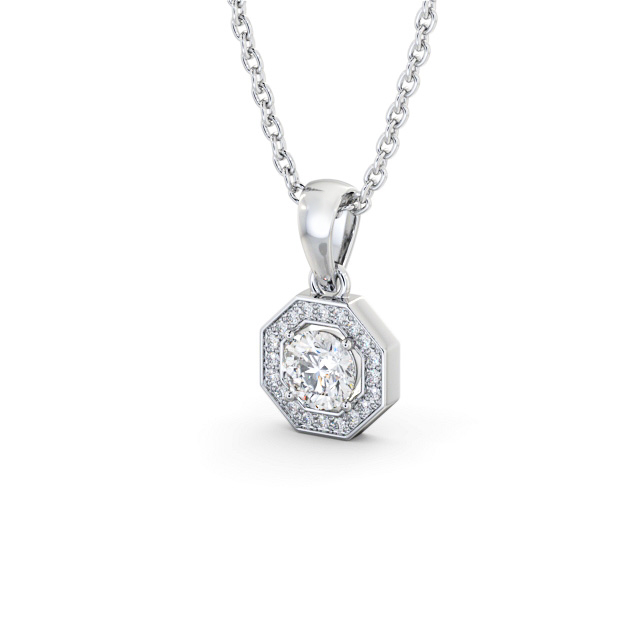 Halo Round Diamond Pendant 18K White Gold - Della PNT178_WG_SIDE