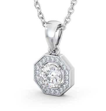 Round Diamond with an Octagon Shape Halo Pendant 18K White Gold PNT178_WG_THUMB1 