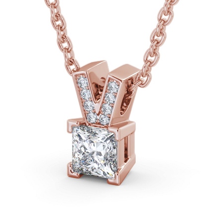 Princess Solitaire Four Claw Stud Diamond Pendant 18K Rose Gold with Diamond Set Bail PNT179_RG_THUMB1 