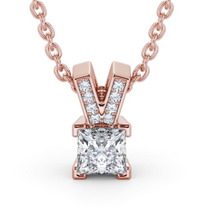  Princess Solitaire Four Claw Stud Diamond Pendant 9K Rose Gold - Marriott PNT179_RG_THUMB2 