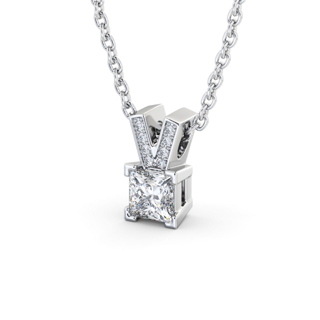 Princess Solitaire Four Claw Stud Diamond Pendant 9K White Gold - Marriott PNT179_WG_SIDE