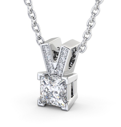 Princess Solitaire Four Claw Stud Diamond Pendant 9K White Gold with Diamond Set Bail PNT179_WG_THUMB1