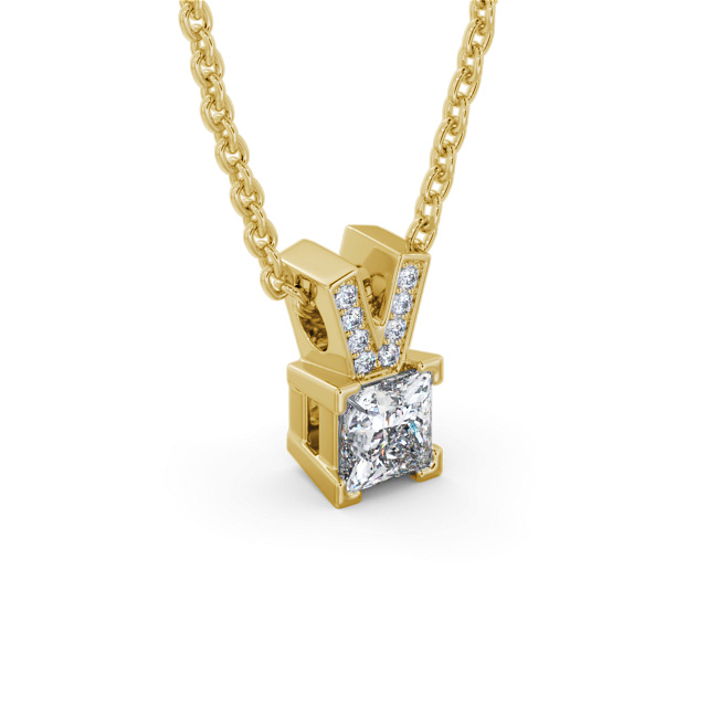 Princess Solitaire Four Claw Stud Diamond Pendant 9K Yellow Gold - Marriott PNT179_YG_FLAT