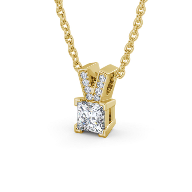 Princess Solitaire Four Claw Stud Diamond Pendant 9K Yellow Gold - Marriott PNT179_YG_SIDE