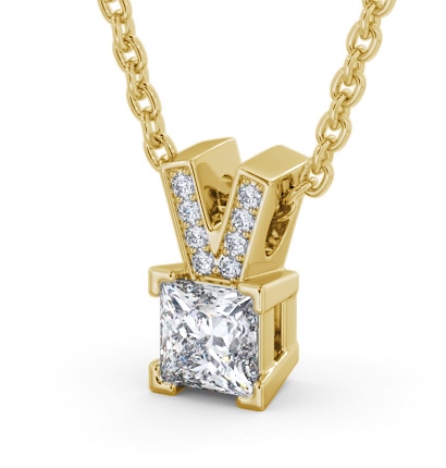 Princess Solitaire Four Claw Stud Diamond Pendant 9K Yellow Gold with Diamond Set Bail PNT179_YG_THUMB1