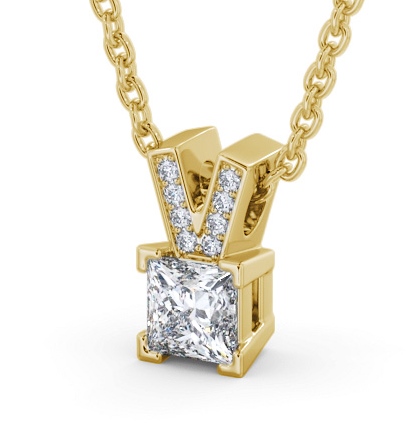 Princess Solitaire Four Claw Stud Diamond Pendant 9K Yellow Gold with Diamond Set Bail PNT179_YG_THUMB1 