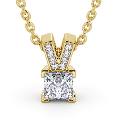  Princess Solitaire Four Claw Stud Diamond Pendant 18K Yellow Gold - Marriott PNT179_YG_THUMB2 