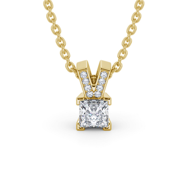 Princess Solitaire Four Claw Stud Diamond Pendant 9K Yellow Gold - Marriott PNT179_YG_UP