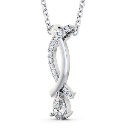 Drop Pear Diamond Ribbon Crossover Design Pendant 18K White Gold PNT17_WG_THUMB1 