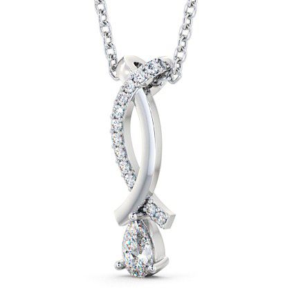 Drop Pear Diamond Ribbon Crossover Design Pendant 18K White Gold PNT17_WG_THUMB1