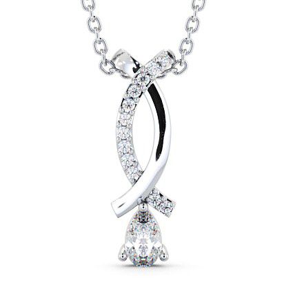Drop Pear Diamond Ribbon Crossover Design Pendant 18K White Gold PNT17_WG_THUMB2 